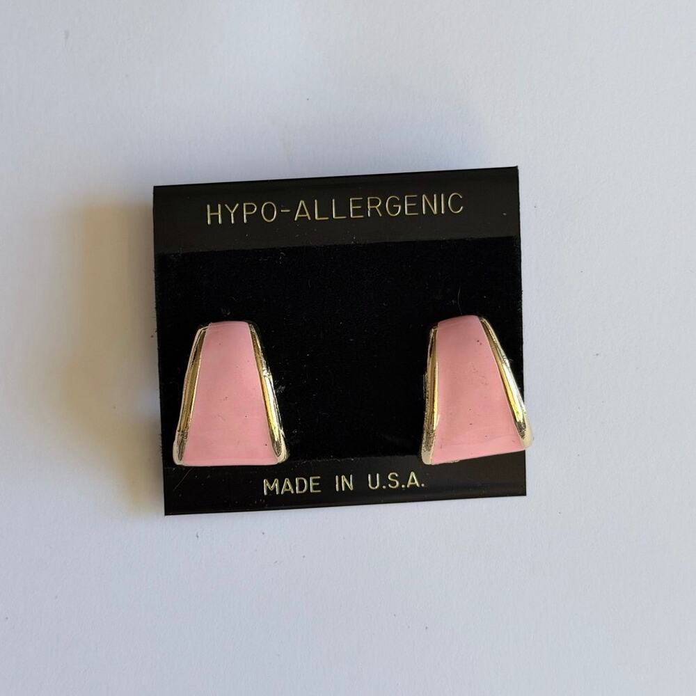 Vintage Pink Gold Tone Tapered Semi Hoop Earrings Made in USA